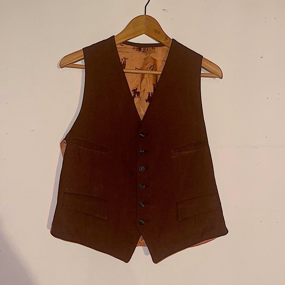 Vintage wool vest with silk horse pattern